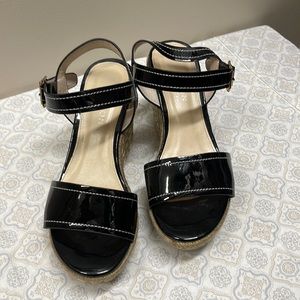Genuine patent leather wedges